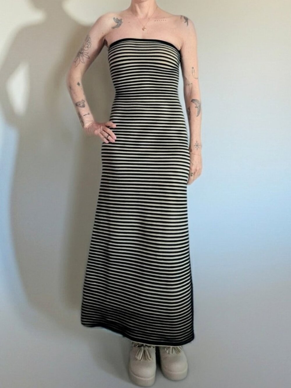 NWT The Wolf Gang Sunmor Knitted Tube Dress Noir Stripe Midi XS